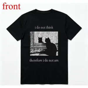 I Do Not Think Cat Tee Goth Clothing Funny Graphic 90s Vintage Men Clothing Style Trendy T-Shirts Good Graphic Tees Ropa Unisex Go Hard Vibe Philosophy Student Gift Crewneck 100% Cotton Print t shirts