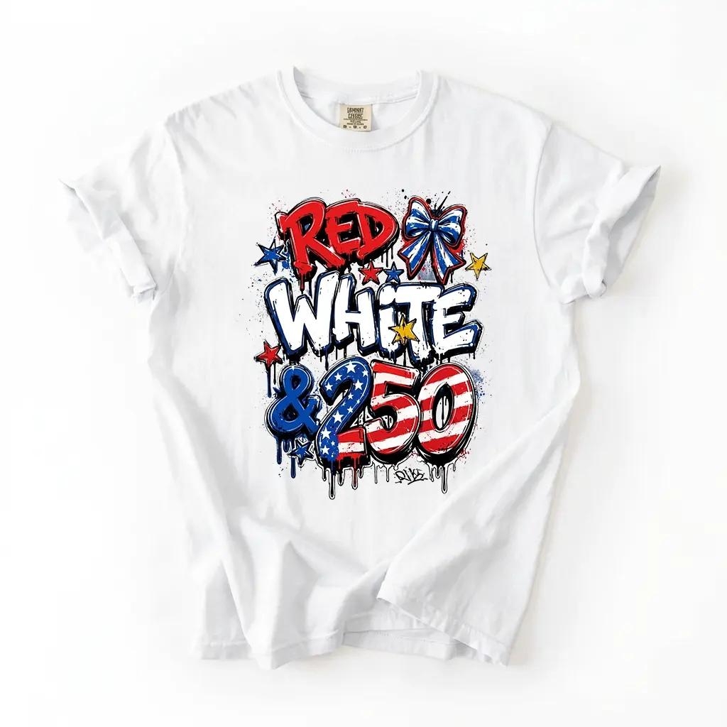 Comfort Colors 250th Anniversary Shirt, Red White and 250 Tee, Preppy Patriotic T-Shirt, USA Flag Graphic Top, 4th of July Tee, Trending Tee