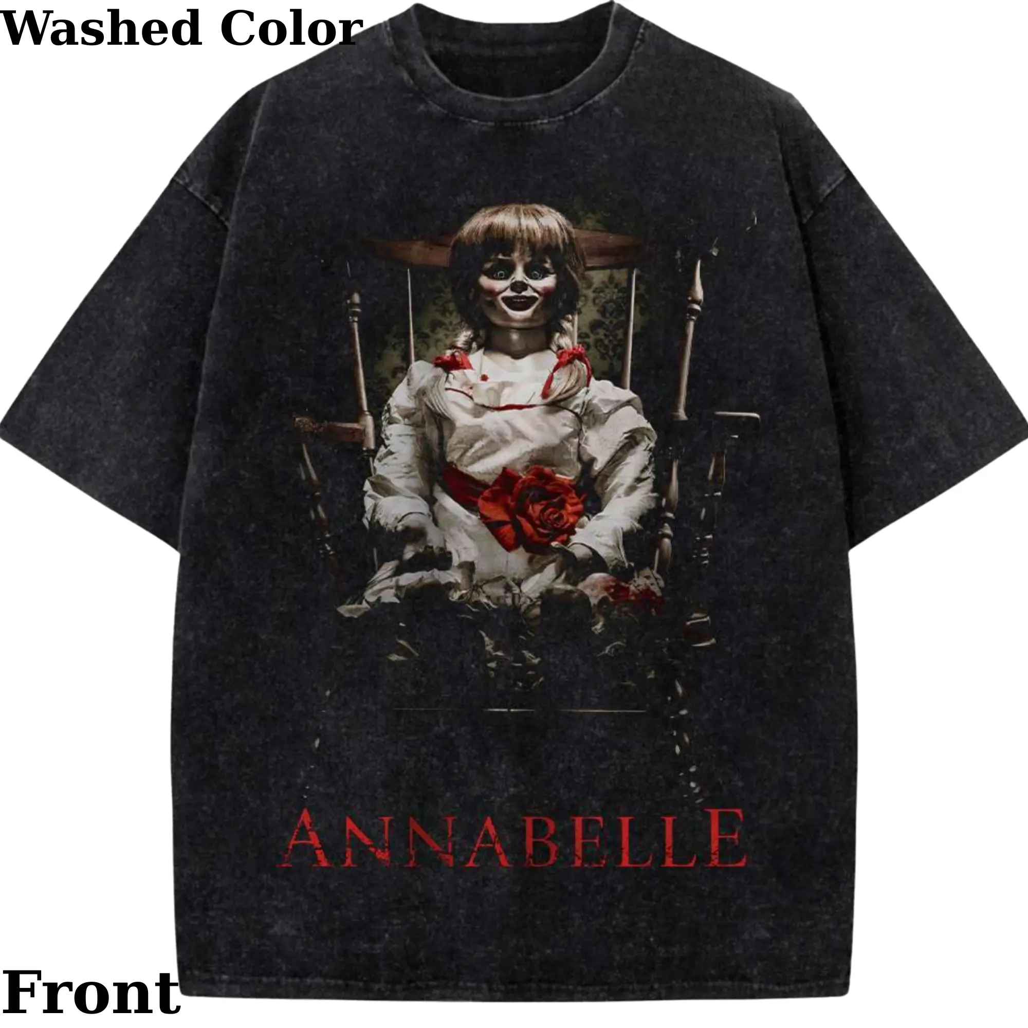 Annabelle Shirt Halloween Horror Vintage T-Shirt Crewneck Shortsleeve Gift Menswear Womenswear Streetwear Top Fitted Tshirt