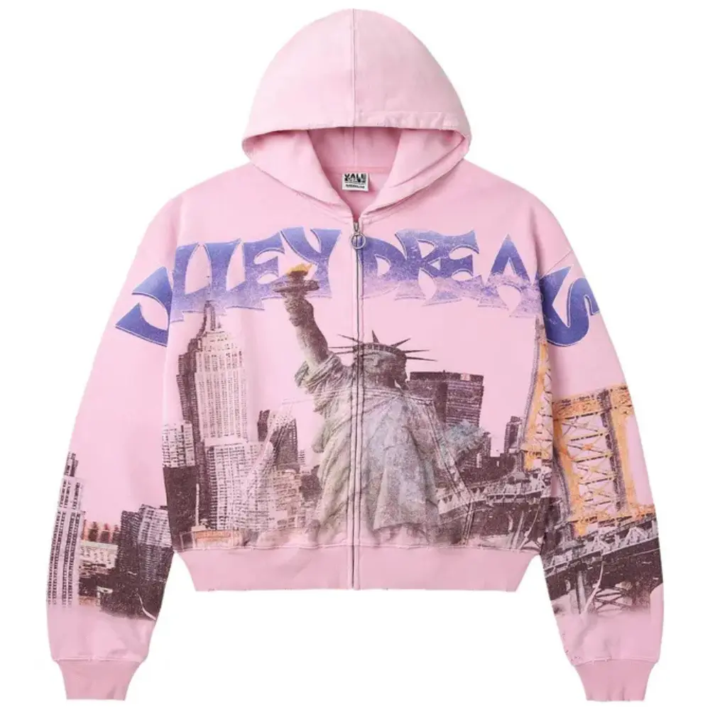 New York City Graphic Zip Up Hoodie for Women Men, Vintage NYC Statue of Liberty Print Hooded Sweatshirt, Oversized Y2K Streetwear Full Zip Jacket, Casual Unisex Hoodie
