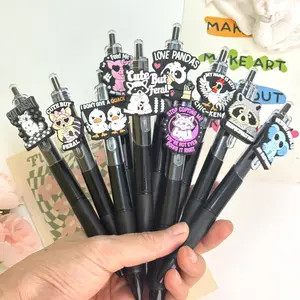 30/50Pcs Rebel Cute Pet Series Press-action gender-neutral pen, multi-pattern animal + funny slogan smooth signature ballpoint pen (15/25 pen + 15/25 refill) Pen Set