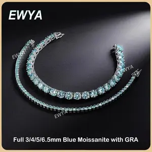 3/4/5/6MM Full Blue Green Moissanite Tennis Bracelet for Men Women S925 All Diamond Link Bracelets