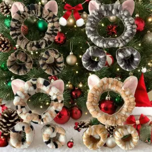 Plush Striped Face Wash Set with Coral Fleece Hairband and Wristband, Cute Korean Style Bunny Ears for Home and Makeup, Gender Neutral Gift for Birthdays and Festivals