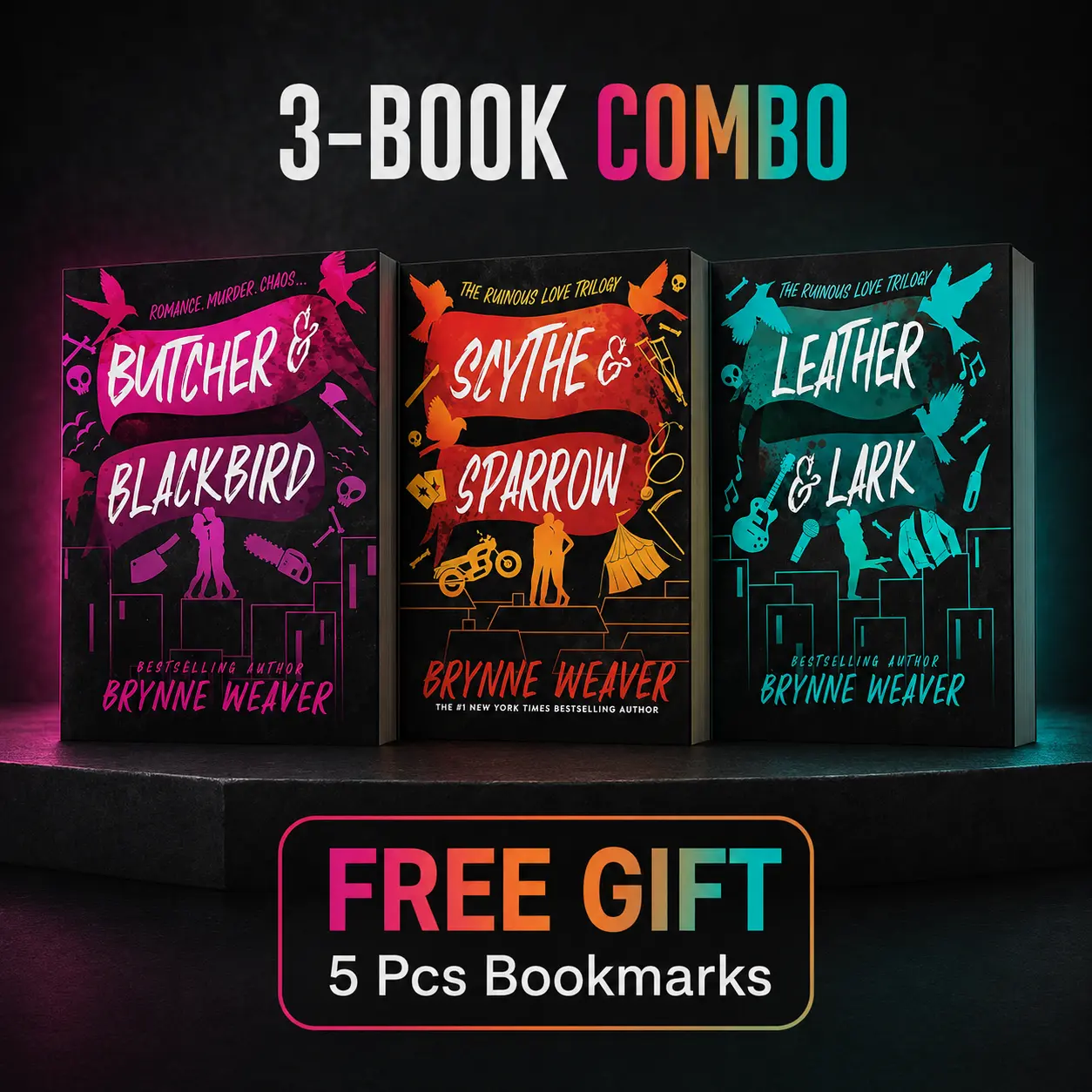The Ruinous Love Trilogy By Brynne Weaver, 3-Book Set Includes Butcher & Blackbird, Leather & Lark, Scythe & Sparrow, Dark Romantic Comedy Collection, Suspense Romance Gift