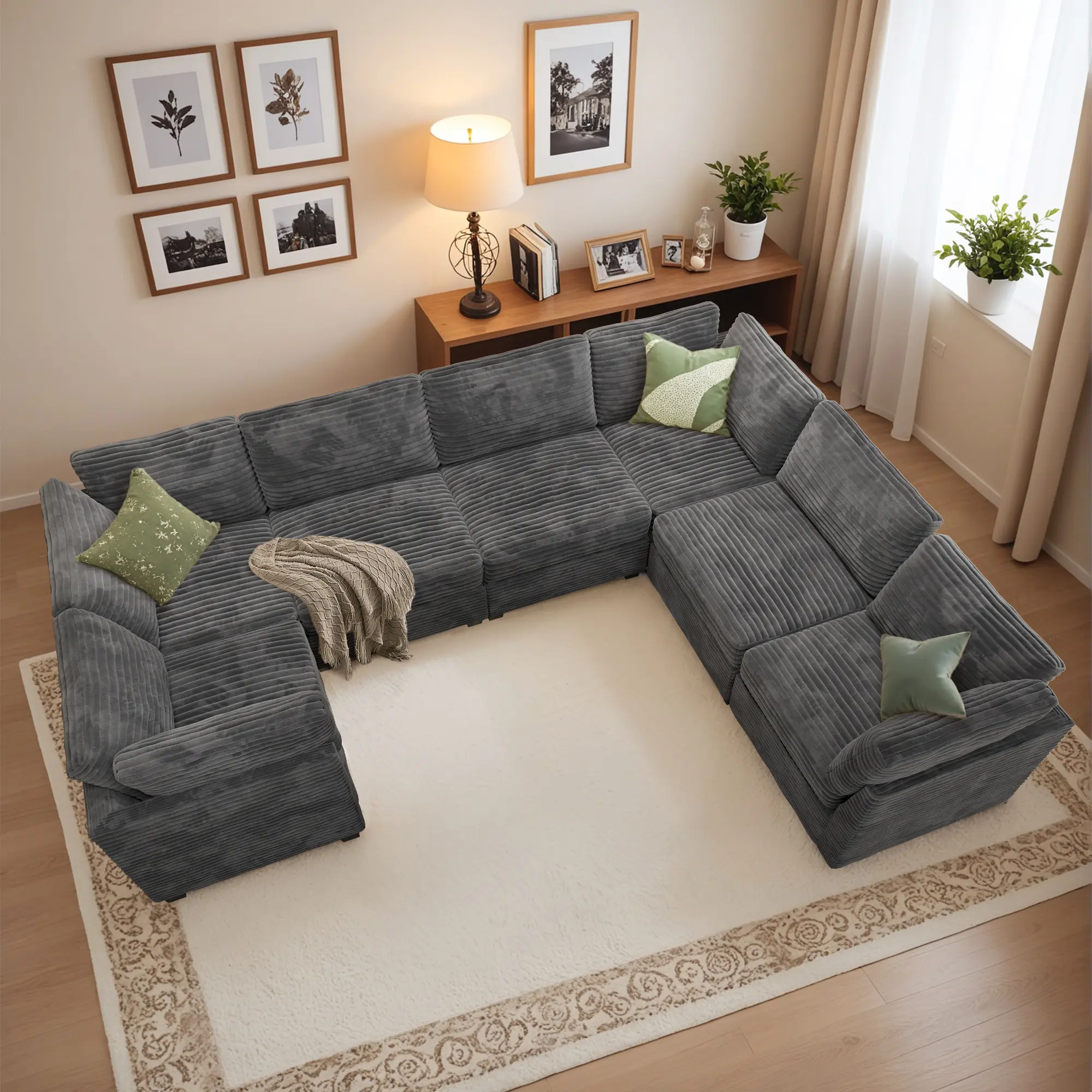 Grey Corduroy 4 Corner + 3 Middle