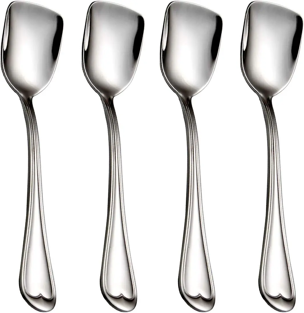 Dessert Spoons, Square Head Spoons, 18/10 Stainless Steel Spoon Set of 4,Ice Cream
