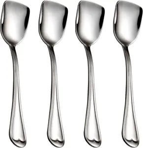 Dessert Spoons, Square Head Spoons, 18/10 Stainless Steel Spoon Set of 4,Ice Cream