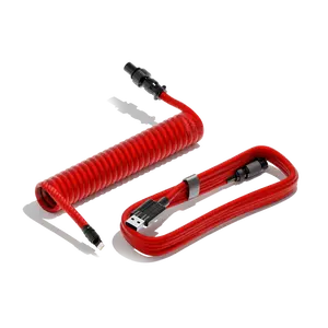 Red Keyboard USB-C Coiled Cable | Detachable Metal Connectors | Double-sleeved Cable | Gaming Keyboard Cable