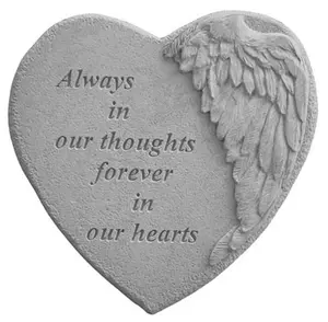 212 MAIN Winged Heart Cast Stone Memorial Stone, 9x9 in Weatherproof Wall-Mountable Outdoor Decor, Durable Sentimental Gift for Honoring Loved Ones - Always In Our Thoughts (08905)
