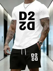 Men's Short Sleeve Set, New Short Sleeve Top + Breathable Shorts Two-Piece Set, Trendy Cool Letter Design, Casual Loose Fit Sportswear