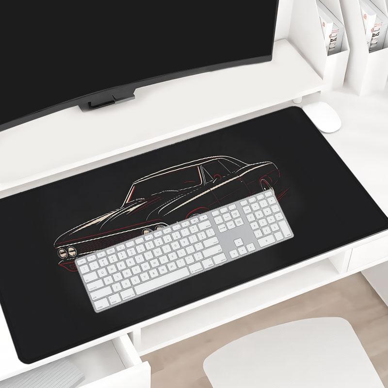 Classic black muscle car large-sized gaming mouse pad, vintage automotive design desktop protection pad, anti-slip rubber lock edge high-definition printing, suitable for computers, laptops, offices, homes, schools, as a gift for family and friends.