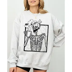 Coffee, Skeleton, Witch, Ghost, Skull, Spooky, Aesthetic, Meme, Halloween, Costume Sweatshirt