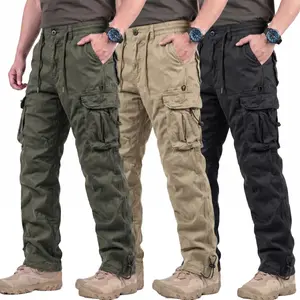 American tactical-style pure cotton cargo pants with multiple pockets, multi-dimensional cut design, straight-leg casual workwear long pants for everyday commuting.