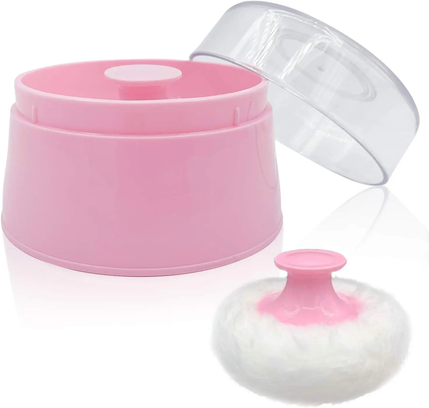 BPA Free Baby Powder Puff Box, Large 2.8" Fluffy Body After-Bath Powder Case, Baby Care Face/Body Villus Powder Puff Container, Makeup Cosmetic Talcum Powder Container with Hand Holder (Pink)