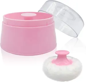 BPA Free Baby Powder Puff Box, Large 2.8" Fluffy Body After-Bath Powder Case, Baby Care Face/Body Villus Powder Puff Container, Makeup Cosmetic Talcum Powder Container with Hand Holder (Pink)