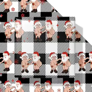 6 count Funny Christmas Wrapping Paper Naughty Santa  Wrap Paper Bulk Folded Flat Black Buffalo Plaid  Wrapping Paper for Women Men Adult Husband Wife Holiday