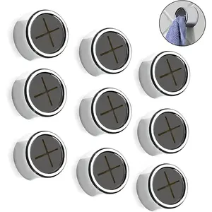 9-Piece Round Kitchen Towel Hooks, Premium Chrome Finish, Non-Slip Adhesive Surface, Wall Mount Design, Ideal for Kitchen Bathroom Outdoor Storage