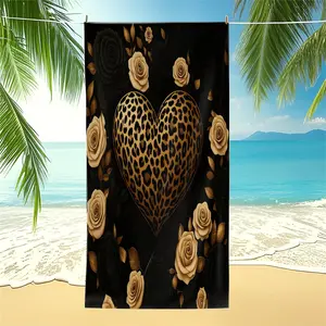 Y2K Leopard Zebra Print Beach Towel, Animal Pattern Heart Rose Pool Towel, Stylish Aesthetic Camping Towel, Soft Absorbent Quick Dry Bath Towel Blanket for Teen Girls Women, For Swimming Travel Beach Vacation Party