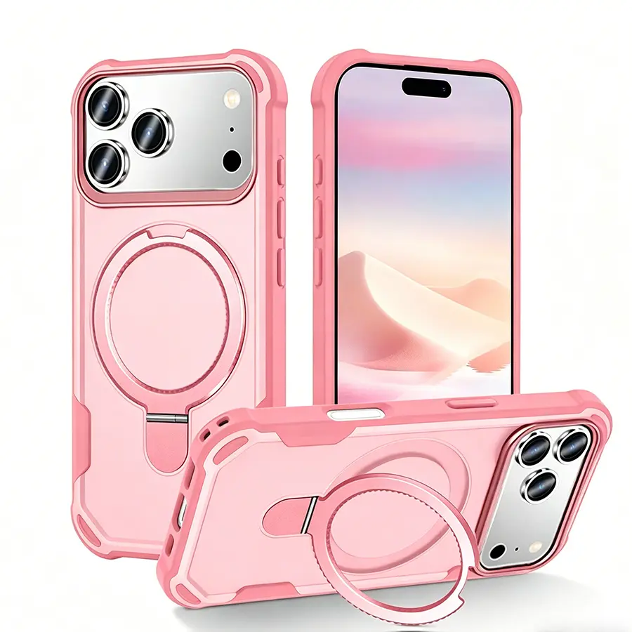 MagSafe Protective Casing with Ring Stand for iPhone 17/16/15 Series, Military-Grade Drop Protection, Shockproof Hybrid Accessories, Built-In Magnetic Ring, Hands-Free Viewing Support