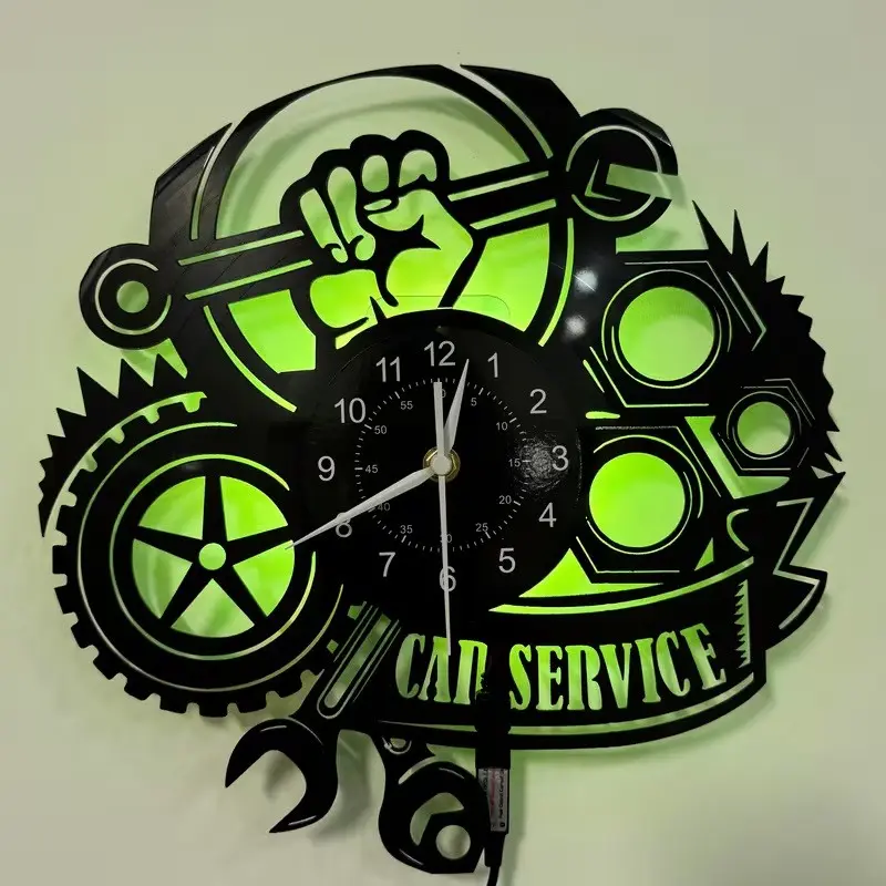 Car Repair Vinyl Wall Clock, Gear Repair Tools Decoration, Silent Battery-Operated, Ideal Gift for Car Enthusiasts, Garage Home Decor