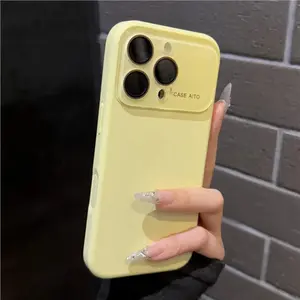 Original Large Window Liquid Silicone Phone Case For iPhone 17 Air 17 16 15 14 13 12 Pro Max Fashion Lens Protect Shockproof Cover