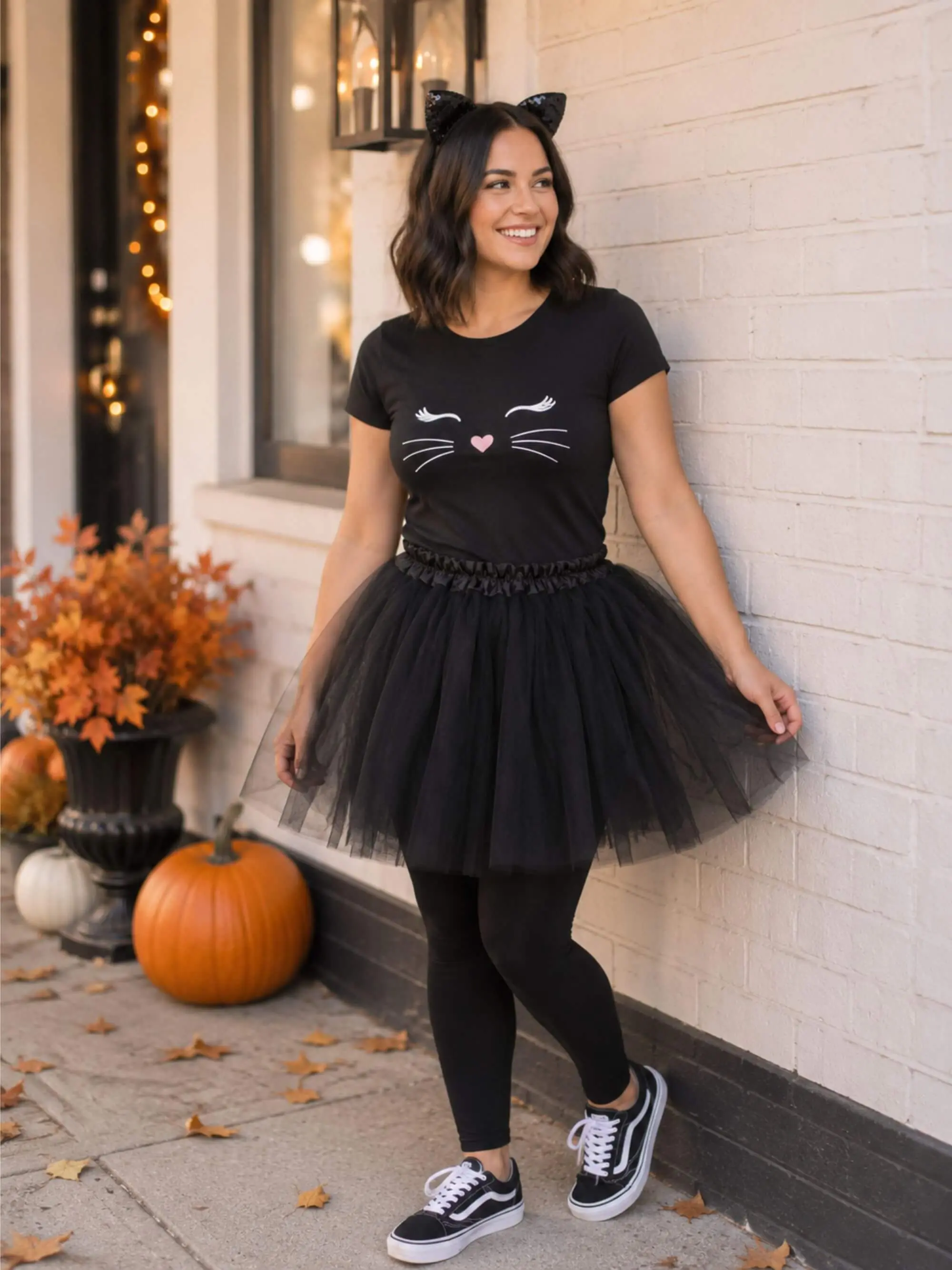 Adult Black Cat Costume - Tutu Skirt & Flip Sequin Headband Costume Set or Halloween Dress Up for Adult Women or Plus Size