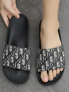 Men'S Letter Print Slides, Slide Slippers, Casual Comfortable Lightweight Summer Sandals For Beach, Pool & Outdoor Wear, Trendy Casual Flip Flops For Active Lifestyles, Boy Footwear