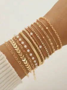 12PCS Minimalist Stacking Bracelets Set for Women, Copper Braided & Snake Chain with Heart Charms, Perfect Gift for Birthdays & Everyday Wear Stackable Bracelets