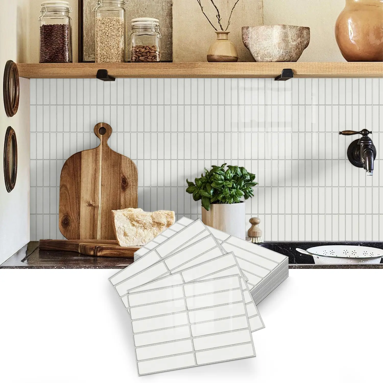 10/20pcs Classic White Stick Decals - Self-Adhesive Waterproof Wall Stickers For Kitchen Backsplash, Cabinet Upgrade,Home Decoration