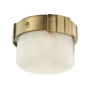 Beckett Flush Mount Ceiling Light With Alabaster Glass Diffuser And LED, Aged Brass Or Old Bronze Finish