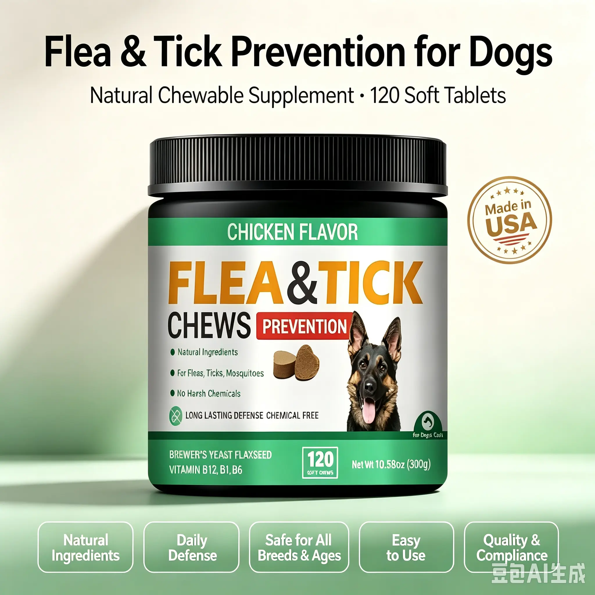 Flea and Tick Chews for Dogs | Natural Flea & Tick Prevention Supplement - Chicken Flavor, Made in USA, All Breeds & Ages | 120 Soft Chews