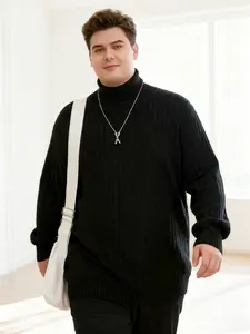 Men's Plus Size Knitted Sweater, High Neck Long Sleeve Pullover, Casual Fall & Winter Top, Versatile British Style Innerwear