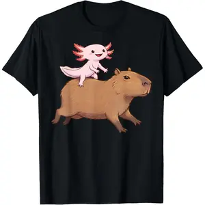 Funny Kawaii Axolotl and Capybara Lover Kids Girls Men Women T-Shirt Pure Cotton Graphic Tees Menswear Top: Gifts for Men & Women