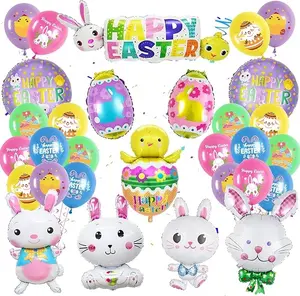 Easter Balloon Decorations - 30 Pieces Easter Decorations Happy Easter Balloons with Eggs Balloons Rabbit Head Balloons Easter Party Foil Balloon for Easter Themed Party Decor