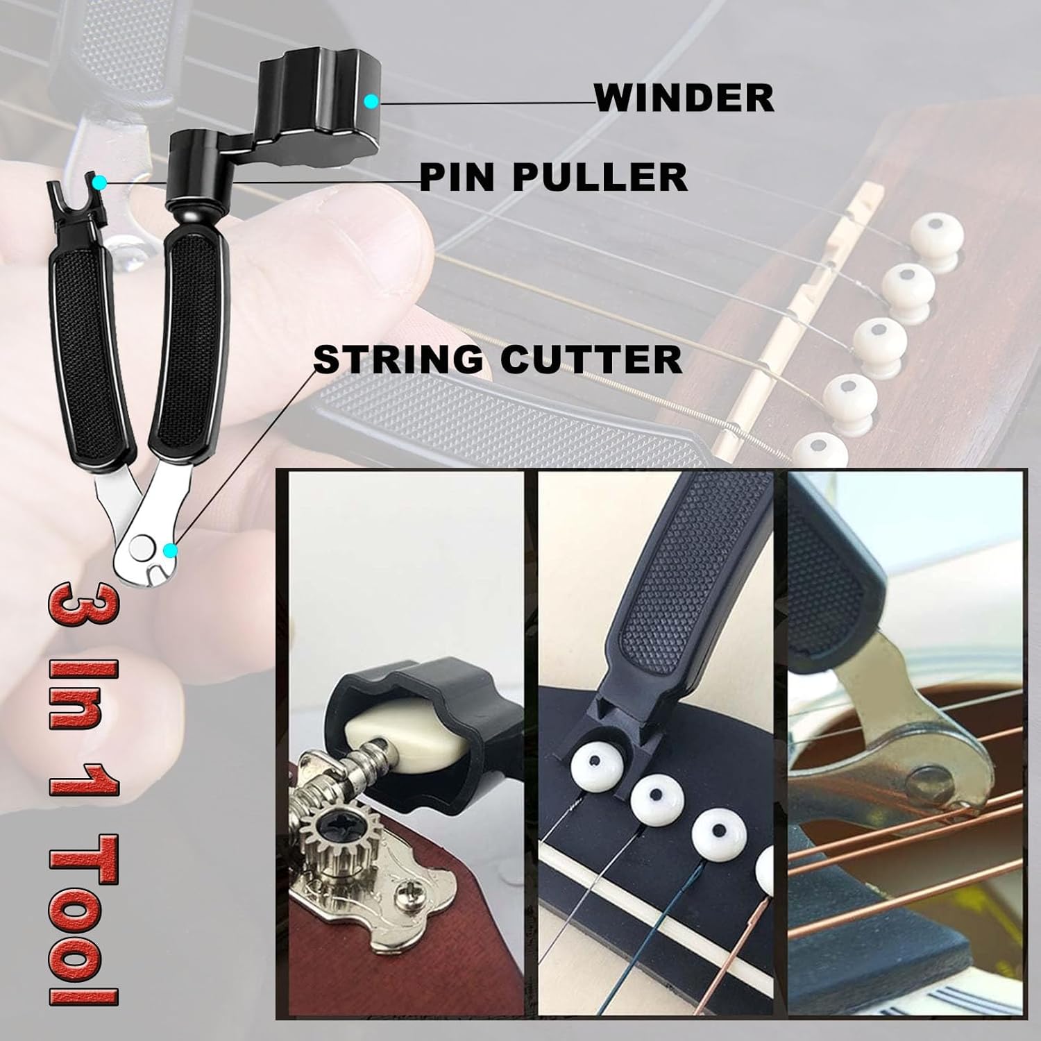 Acoustic Guitar Accessories Kit with Strings, Picks, Capo, Bridge Pins, Nut, Saddle, and 3-in-1 String Winder Cutter Pin Puller Acoustic Guitar Accessories Kit with Strings, Picks, Capo, Bridge Pins, Nut, Saddle, and 3-in-1 String Winder Cutter Pin Puller