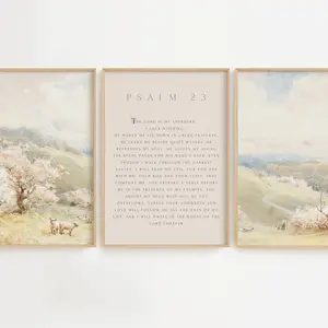 Psalm 23 Wall Hanging Set of 3 The Lord Is My Shepherd Painting  Psalms Wall Art Psalm 23 Bible Verse Print