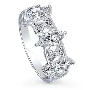 BERRICLE Sterling Silver 3-Stone Art Deco Statement Cocktail Ring for Women, 1.35 Carat Marquise Cut Cubic Zirconia CZ