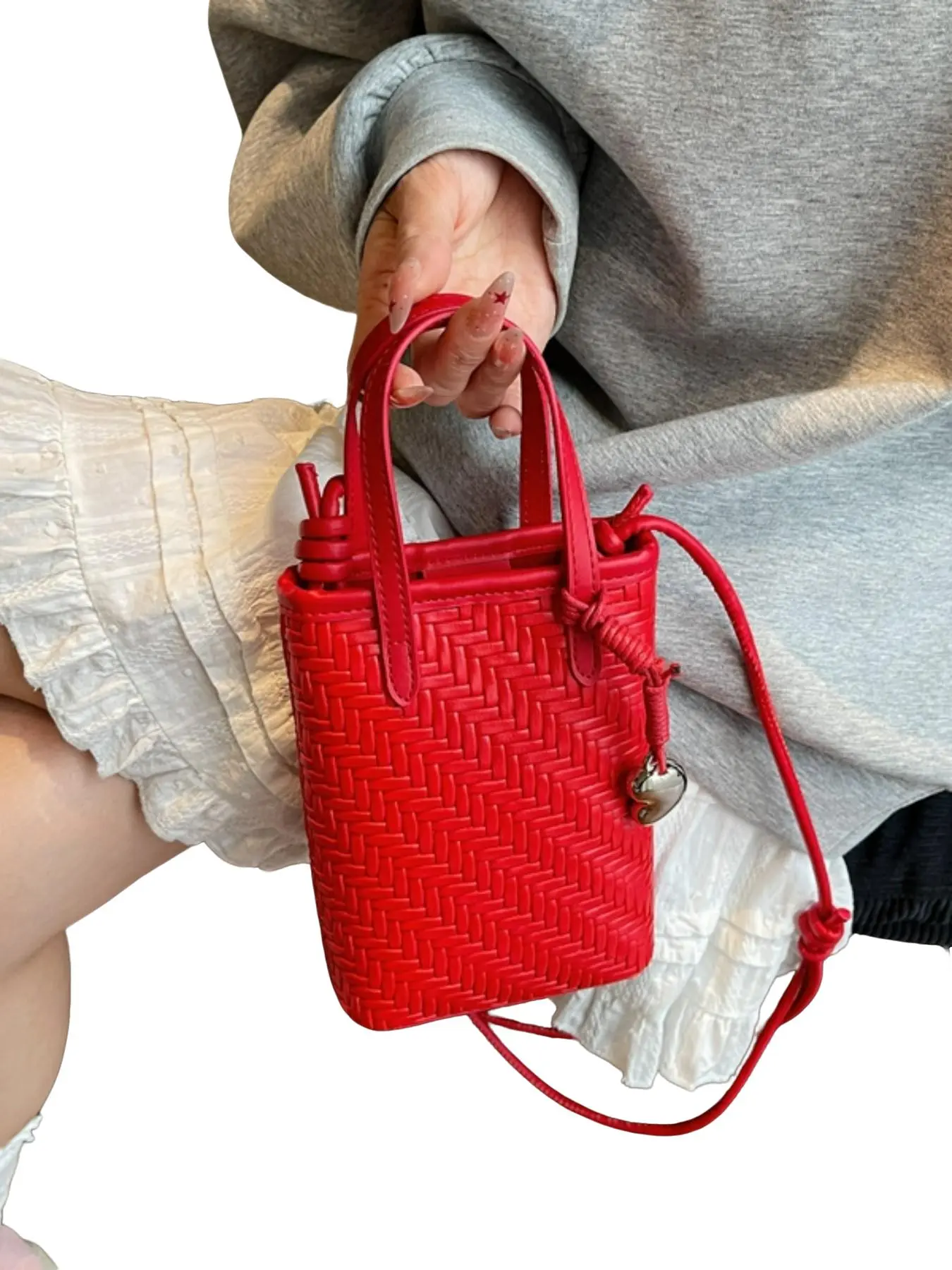 Mini Crossbody Phone Pouch, Casual Striped Design, Adjustable Strap, All-Season Fashion Accessory, Metal Pendant, Daily Use, Casual Trendy Bag, Casual Fashion Bag