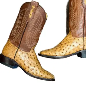 Ostrich Exotic Boots - Unique Design with Brown and Beige Patterns, As shown in the Image Footwear