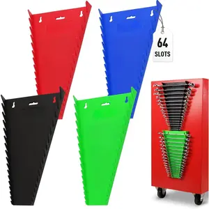 Magnetic Wrench Organizer 4-piece, Wrench Rack Tool Trays SAE (1/4" to 1-1/16"), Metric (6mm to 24mm), 64-Slot Drawer Storage Tools, Wrench Set Holder