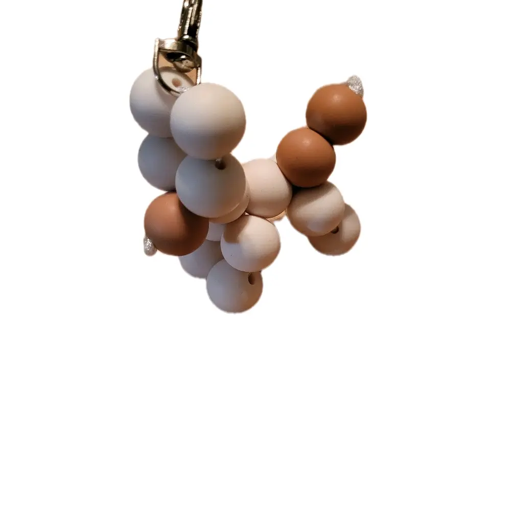 Brown Beaded Dog Keychain with Balloon Element and Attachment Plain Design