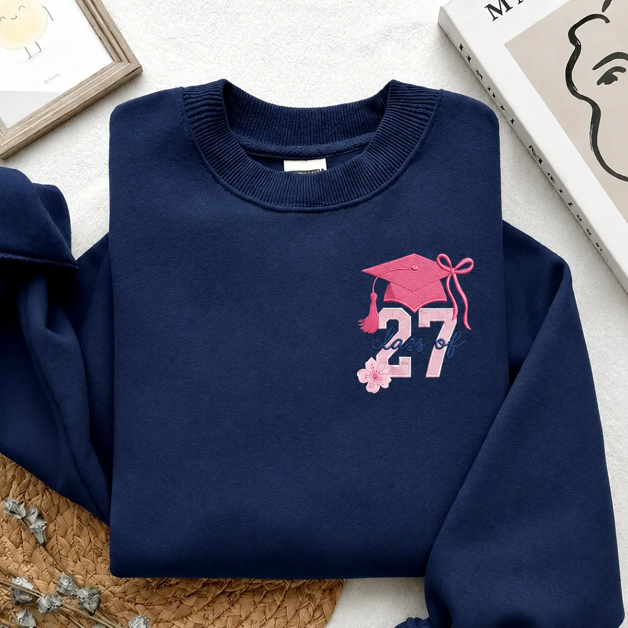 [MADE IN US] Embroidered Class Of 2027 Sweatshirt, Personalized Senior 2027 Hoodie, Floral Graduation Gift For Her, Minimalist Senior Crewneck Pullover