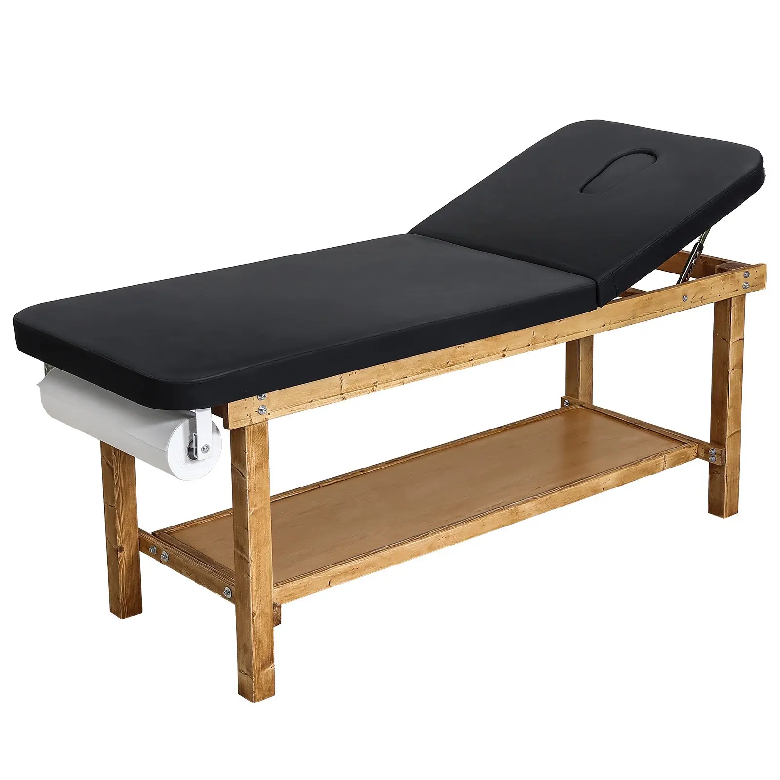 【Summerfinds】VEVOR Solid Wood Framed Medical Exam Table, Fathers Day Pick, 500 lbs Load Capacity, 74.6x27.6x30.3 in, Buckle-Adjustable Backrest, Storage Shelf, Waterproof Top, Paper Roll Dispenser, Assembly Required, for Hospitals, Beauty Studios, Sta, St