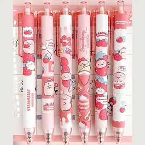 Strawberry Pattern Gel Pen, Aesthetic Pens, 6/12pcs 0.5mm Black Ink Quick Drying Pen, Writing Pen for Home School Office Dormitory