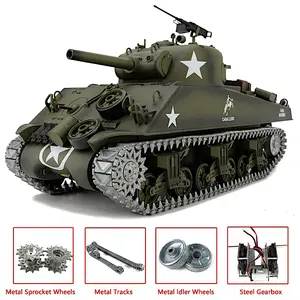 【Quick delivey】 Sherman M4A3 US Army Tank, 1/16 RTR RC Military Model, Heng Long 3898 MS Edition Upgrade Steel Gear Metal Track Sprocket Idler Wheel, Airsoft Battle Infrared Combat, Smoke Sound Light Recoil