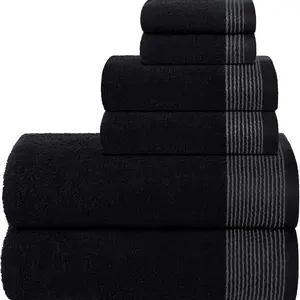 100% Cotton Ultra Soft 6 Pack Towel Set, Contains 2 Bath Towels 28x55 inchs, 2 Hand Towels 16x24 inchs & 2 Washcloths 12x12 inchs, Compact Lightweight & Highly Absorbant - Black