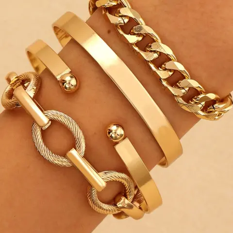 Women's Punk Metal Chain Bracelets Set, Geometric Twisted Design, Fashion Jewelry Gift for Women & Girls, Chunky Jewelry, Party Style Accessories, Stackable Bracelets, Layered Bracelet Set, Stacking Bracelet, Bracelet Combination Set