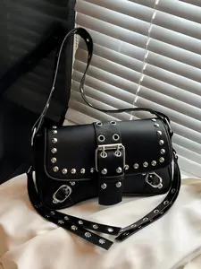 PU Leather Rivet Embellished Shoulder Bag, Adjustable Strap Design, Y2K Punk Style Handbag for Women, Casual & Stylish Accessory