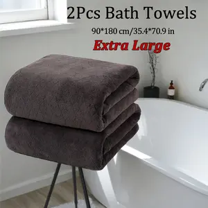 2-Pack Extra Large Microfiber Bath Towel Set, 35.43x70.87in, 350GSM, Water Absorbent, Quick-Dry, Soft Knit Polyester-Nylon Blend, Contemporary Space Theme, Ideal for Fitness, Shower - Sports & Outdoor Multi-Use Towels