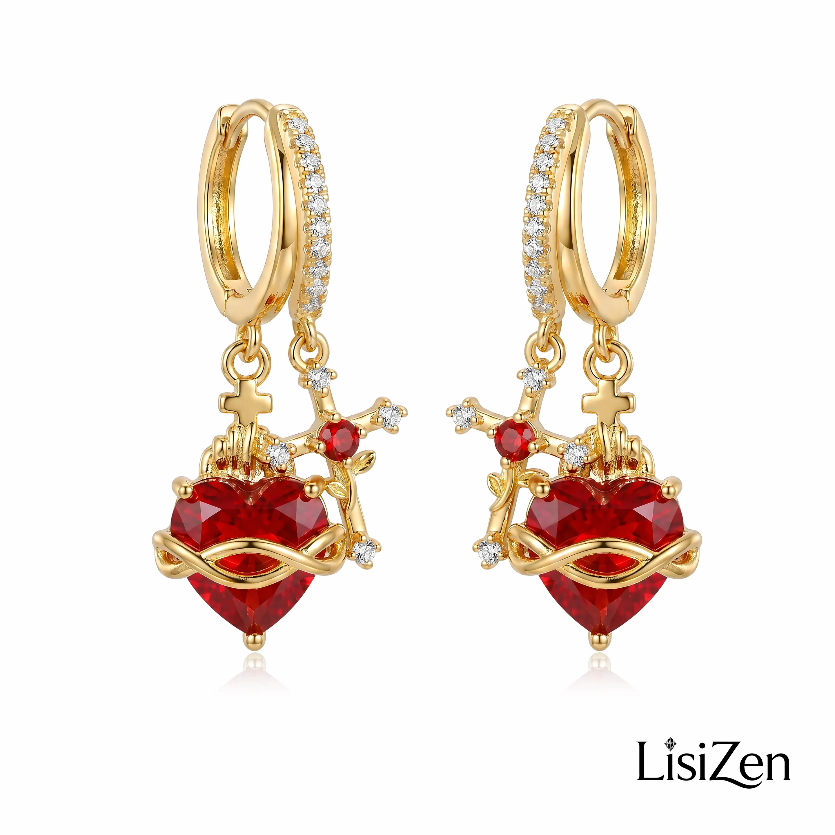 LisiZen Women's New Heart-shaped Rose Cross Multi-pendant Earrings - Love Zircon Sacred Heart Design, Fashion Jewelry, Stylish Accessories, Love Gift Jewelry DZEH5601 DZEH5463 DZEH5586 DZEH5655